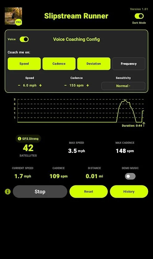 Slipstream Runner with Deviation coaching on speed and cadence targets